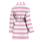 Pink And White Striped Pattern Print Women's Bathrobe