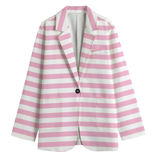 Pink And White Striped Pattern Print Women's Blazer