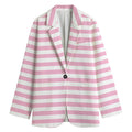 Pink And White Striped Pattern Print Women's Cotton Blazer