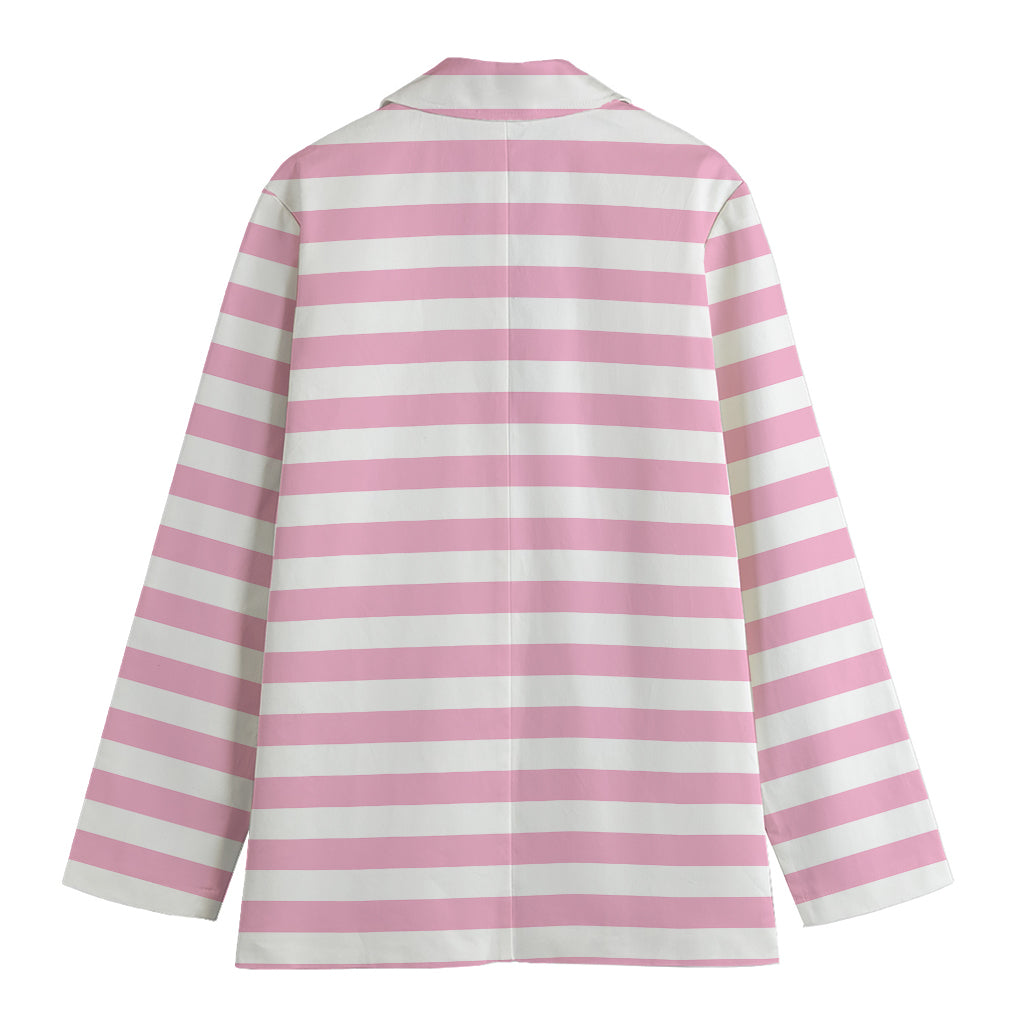 Pink And White Striped Pattern Print Women's Cotton Blazer