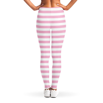 Pink And White Striped Pattern Print Women's Leggings
