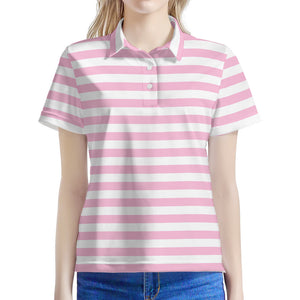 Pink And White Striped Pattern Print Women's Polo Shirt