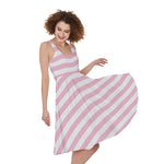 Pink And White Striped Pattern Print Women's Sleeveless Dress