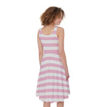 Pink And White Striped Pattern Print Women's Sleeveless Dress