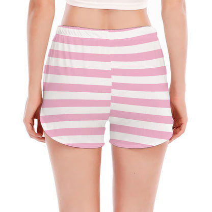 Pink And White Striped Pattern Print Women's Split Running Shorts