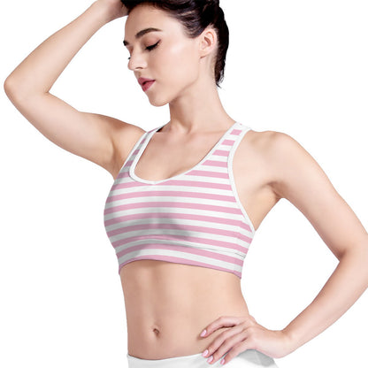Pink And White Striped Pattern Print Women's Sports Bra