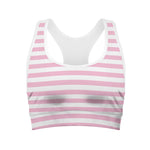 Pink And White Striped Pattern Print Women's Sports Bra