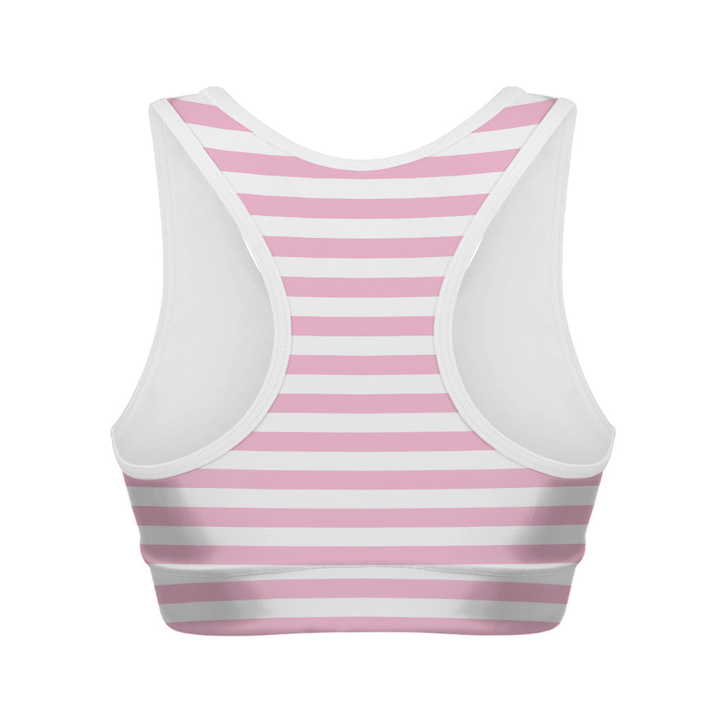 Pink And White Striped Pattern Print Women's Sports Bra
