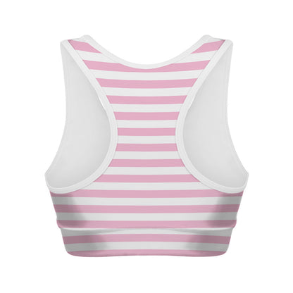 Pink And White Striped Pattern Print Women's Sports Bra