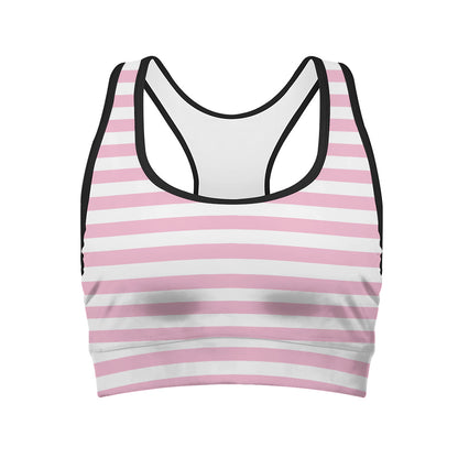 Pink And White Striped Pattern Print Women's Sports Bra