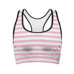 Pink And White Striped Pattern Print Women's Sports Bra