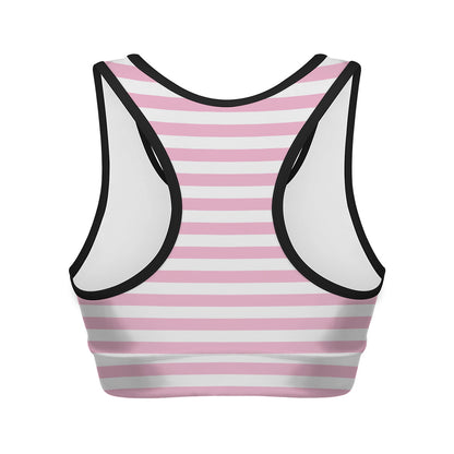 Pink And White Striped Pattern Print Women's Sports Bra