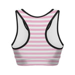 Pink And White Striped Pattern Print Women's Sports Bra