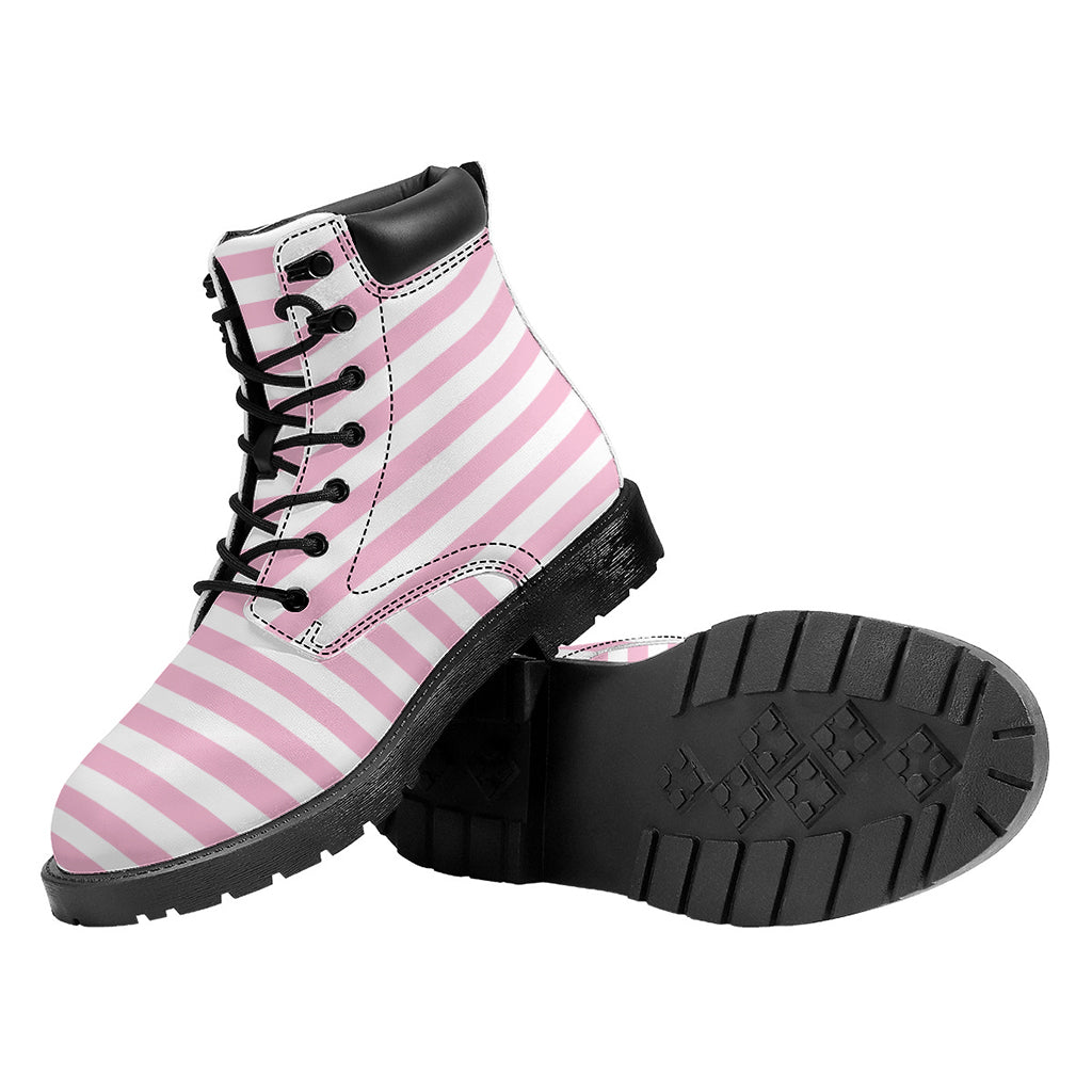 Pink And White Striped Pattern Print Work Boots