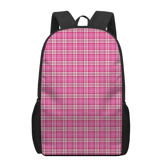 Pink And White Tartan Pattern Print 17 Inch Backpack