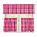 Pink And White Tartan Pattern Print 3 Piece Kitchen Curtains