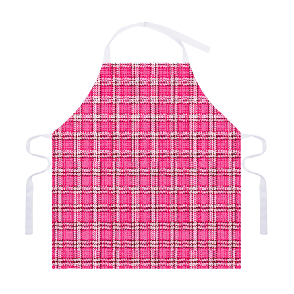 Pink And White Tartan Pattern Print Adjustable Apron