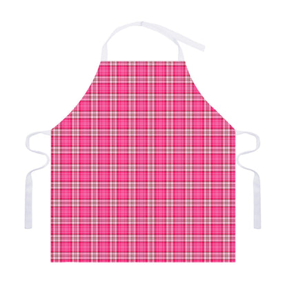 Pink And White Tartan Pattern Print Adjustable Apron