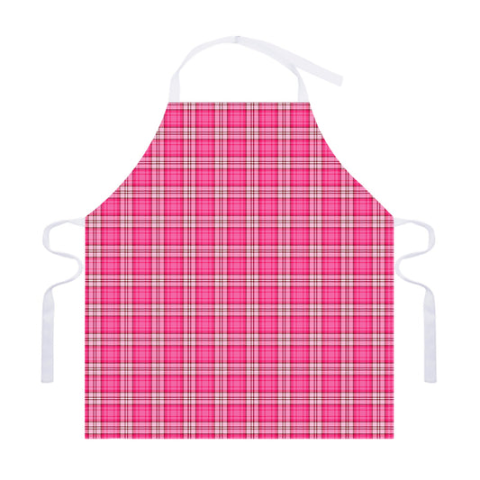 Pink And White Tartan Pattern Print Adjustable Apron