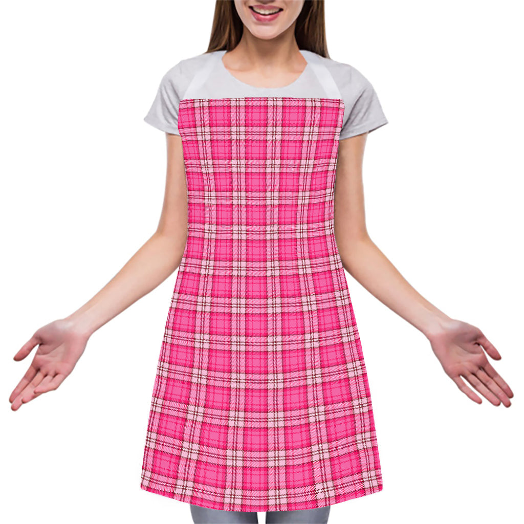 Pink And White Tartan Pattern Print Adjustable Apron