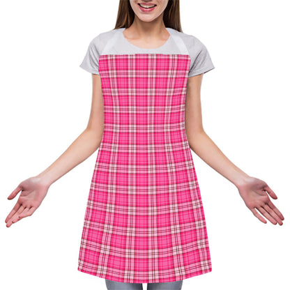Pink And White Tartan Pattern Print Adjustable Apron