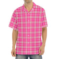 Pink And White Tartan Pattern Print Aloha Shirt
