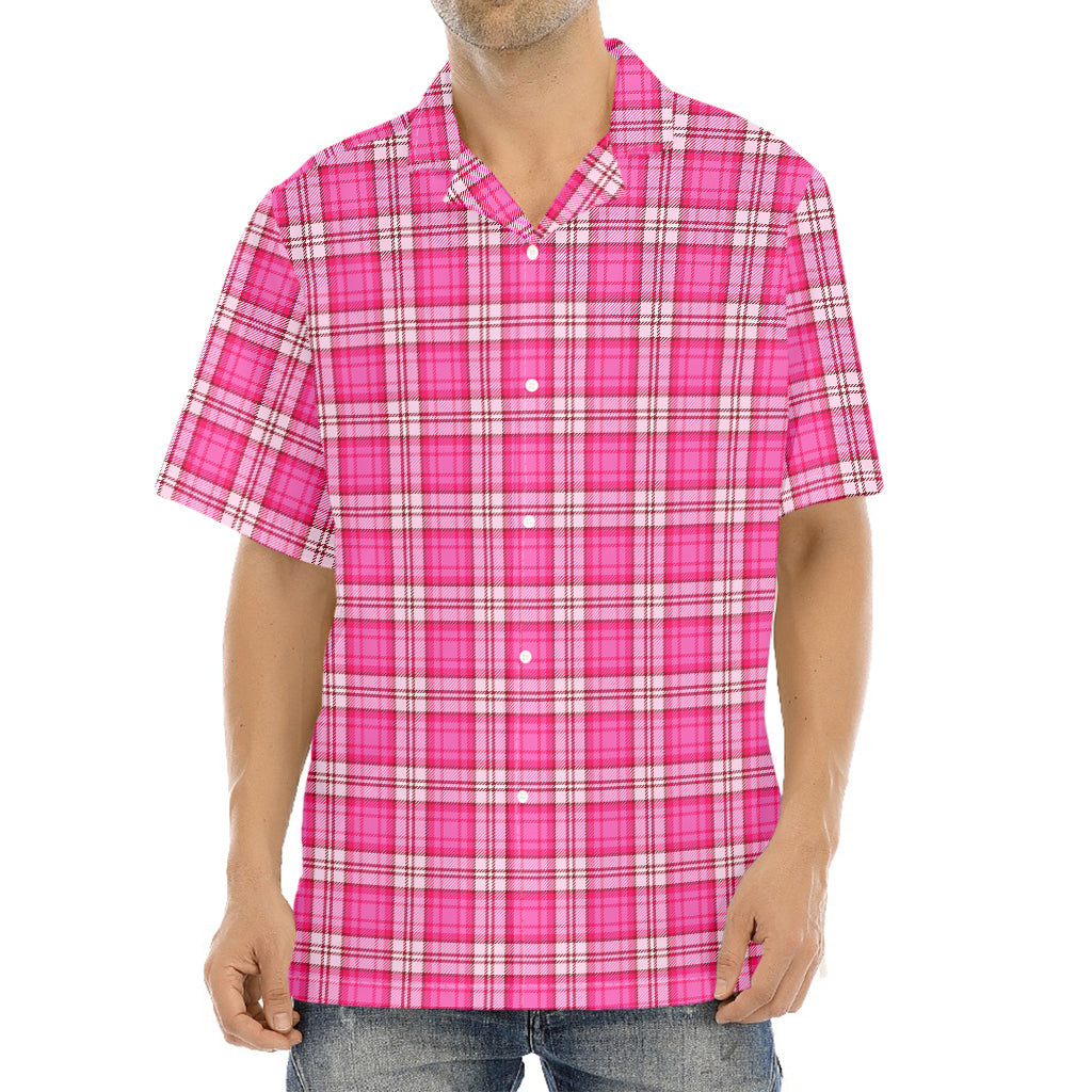 Pink And White Tartan Pattern Print Aloha Shirt