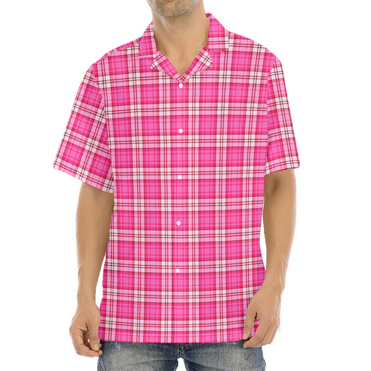 Pink And White Tartan Pattern Print Aloha Shirt