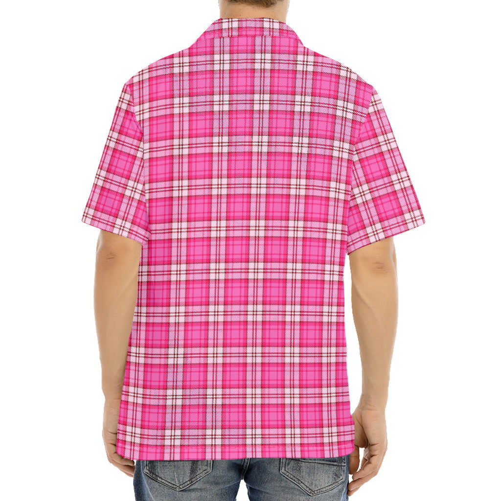 Pink And White Tartan Pattern Print Aloha Shirt
