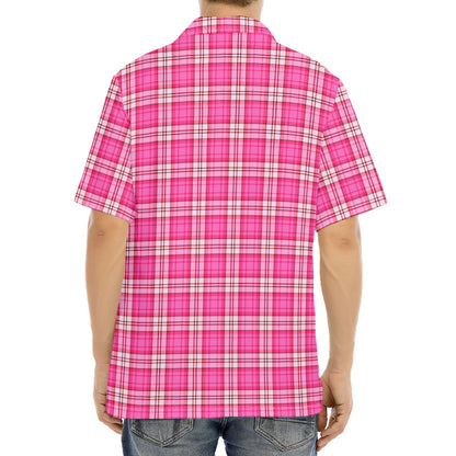 Pink And White Tartan Pattern Print Aloha Shirt