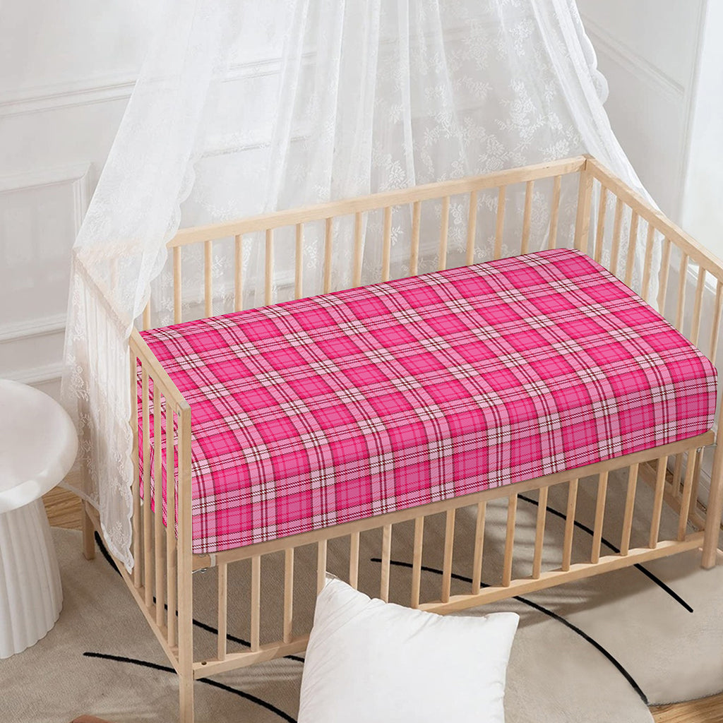 Pink And White Tartan Pattern Print Baby Crib Sheet