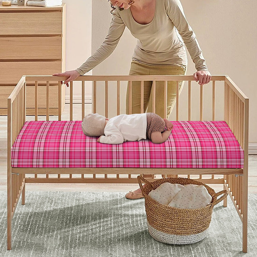Pink And White Tartan Pattern Print Baby Crib Sheet