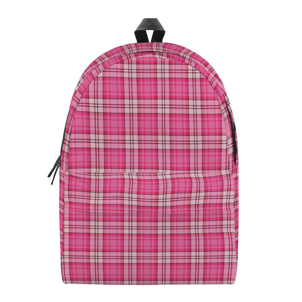 Pink And White Tartan Pattern Print Backpack