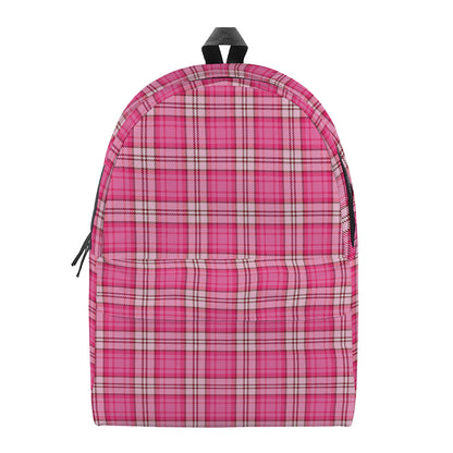 Pink And White Tartan Pattern Print Backpack