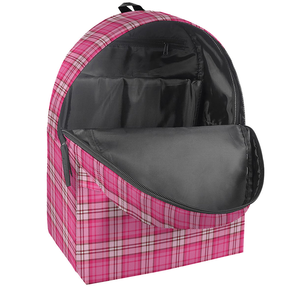 Pink And White Tartan Pattern Print Backpack