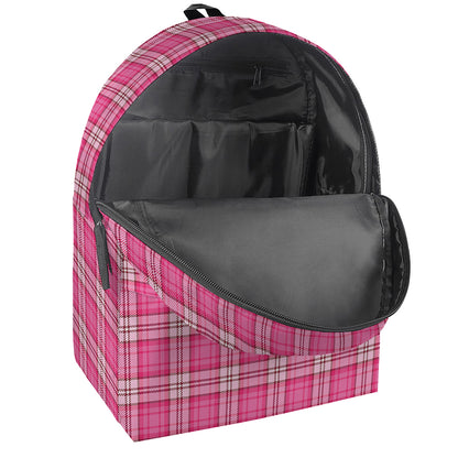 Pink And White Tartan Pattern Print Backpack