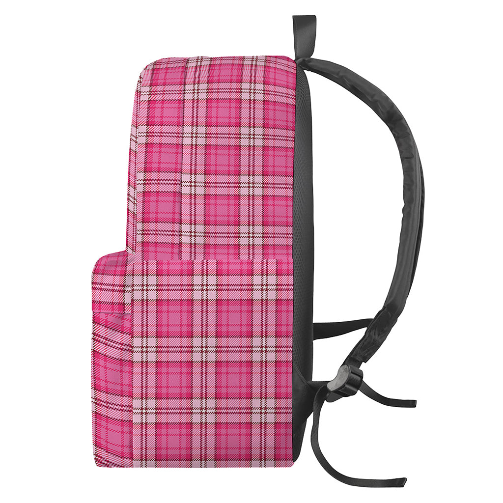 Pink And White Tartan Pattern Print Backpack