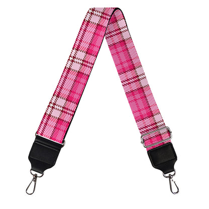Pink And White Tartan Pattern Print Bag Strap