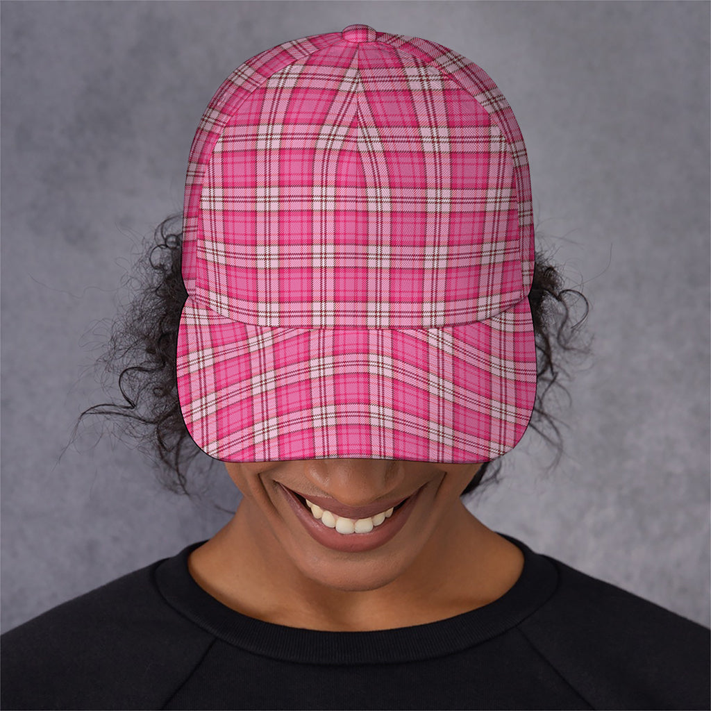 Pink And White Tartan Pattern Print Baseball Cap