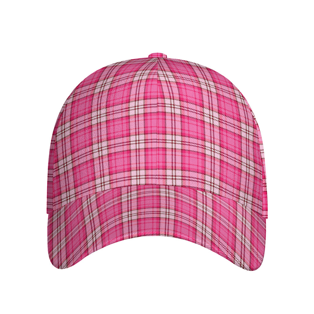 Pink And White Tartan Pattern Print Baseball Cap