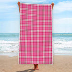 Pink And White Tartan Pattern Print Beach Towel