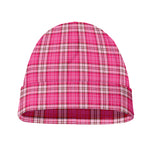 Pink And White Tartan Pattern Print Beanie