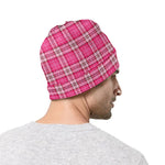 Pink And White Tartan Pattern Print Beanie
