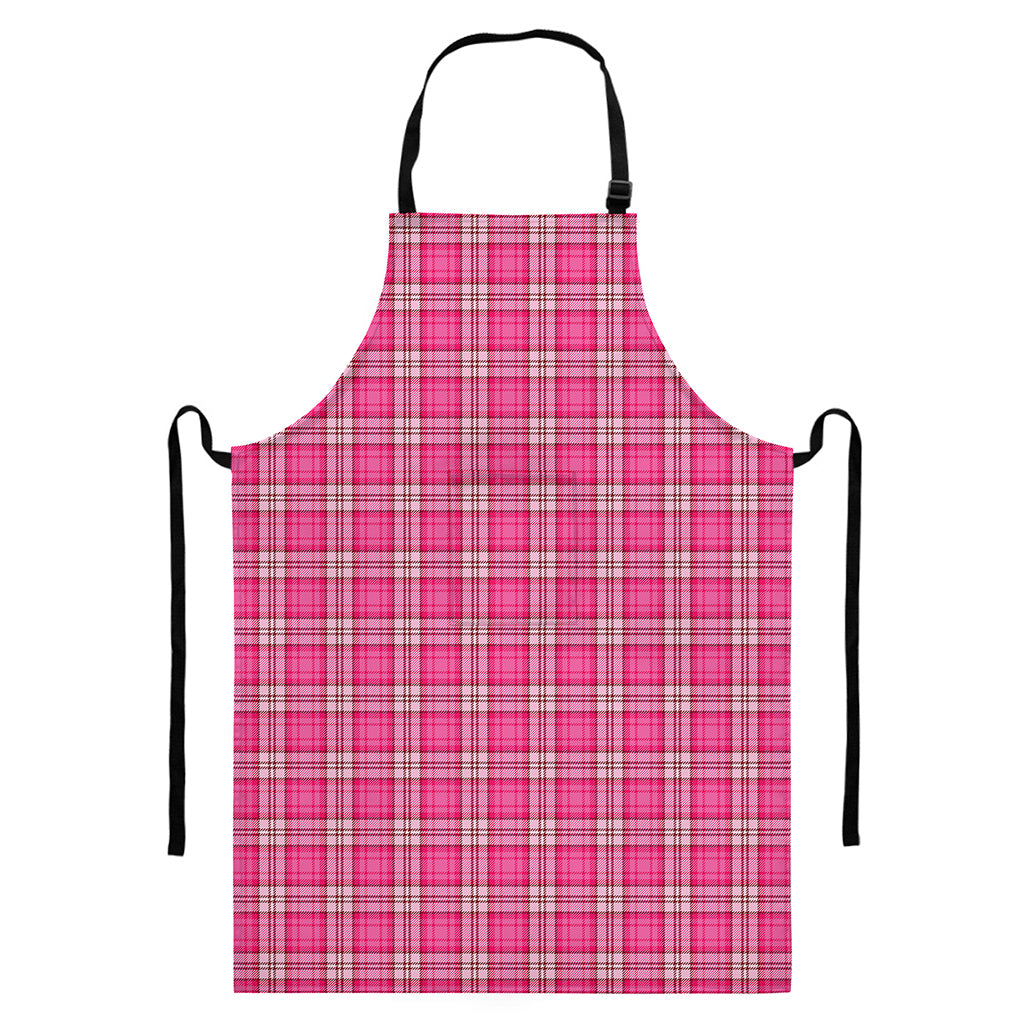 Pink And White Tartan Pattern Print Bib Apron With Pocket
