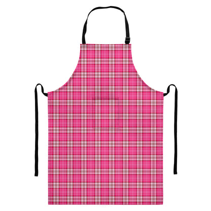 Pink And White Tartan Pattern Print Bib Apron With Pocket