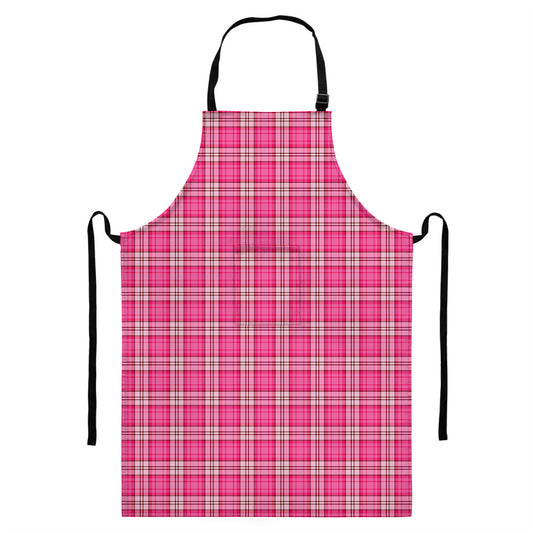 Pink And White Tartan Pattern Print Bib Apron With Pocket