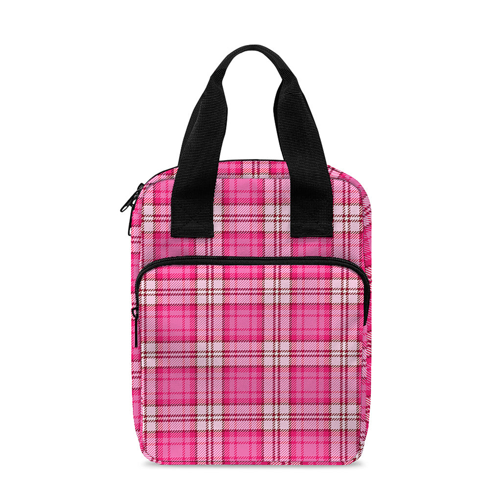 Pink And White Tartan Pattern Print Bible Tote Bag