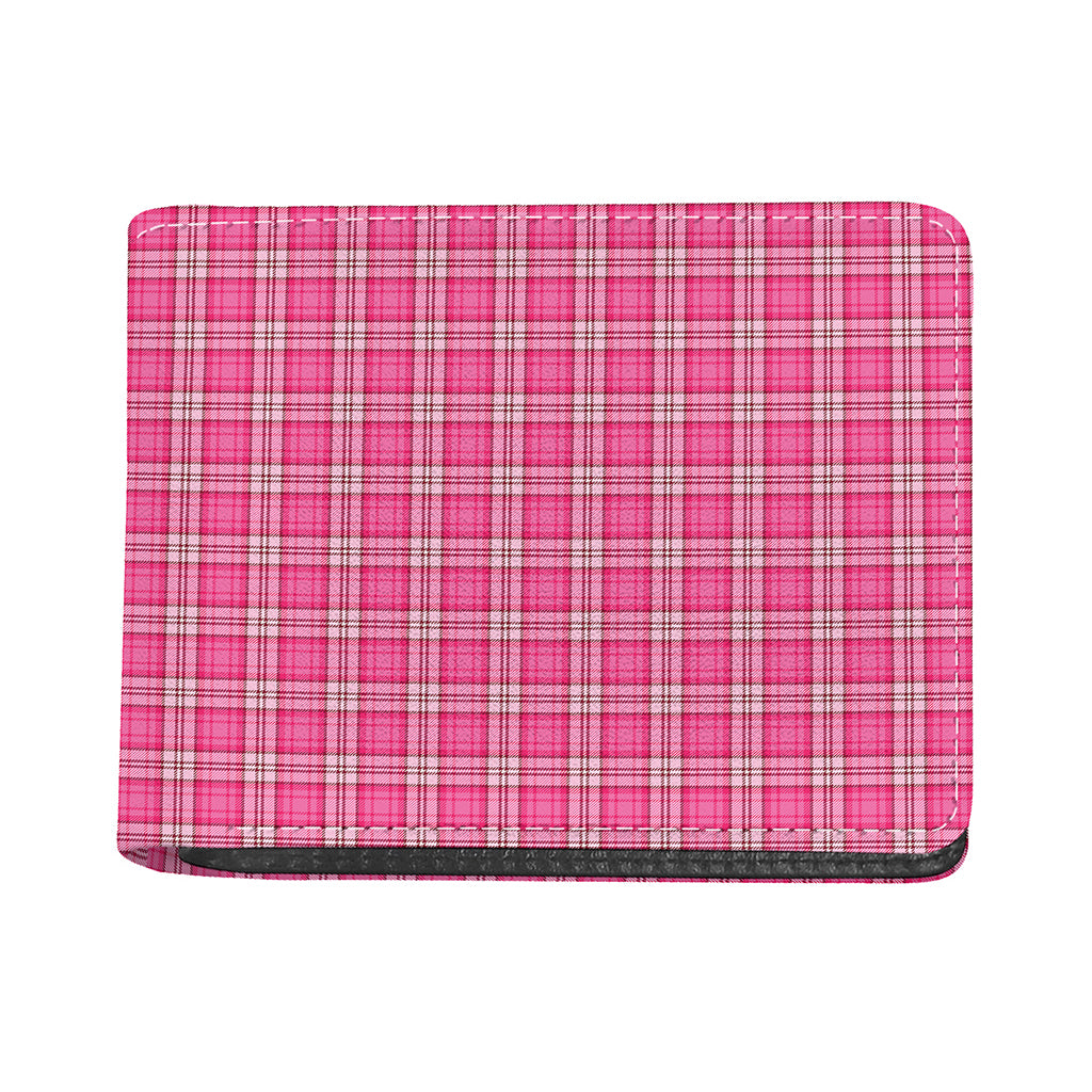 Pink And White Tartan Pattern Print Bifold Wallet