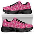 Pink And White Tartan Pattern Print Black Chunky Shoes