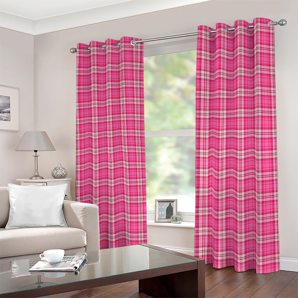 Pink And White Tartan Pattern Print Blackout Grommet Curtains